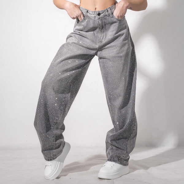 Jeans Baggy Con Strass