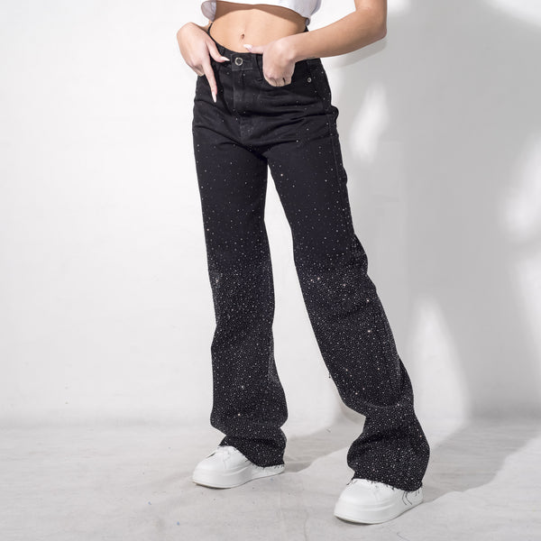 Jeans Wide Leg Con Strass