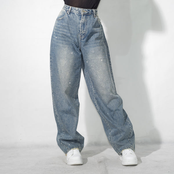 Jeans Baggy Con Strass