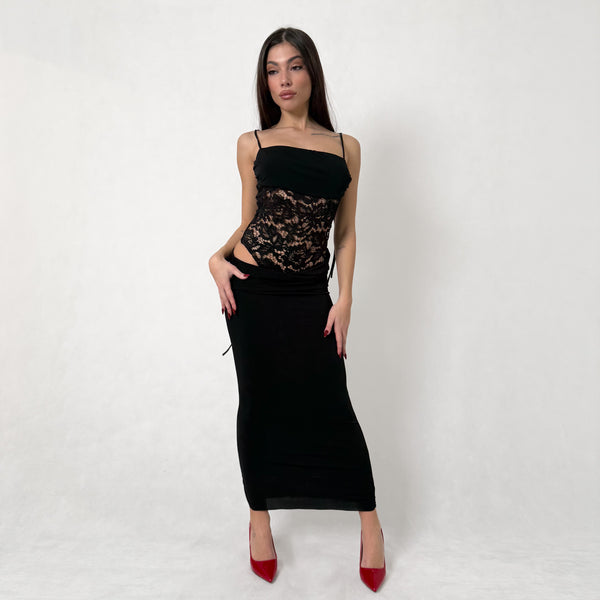 Abito Lungo  Con Body In Pizzo