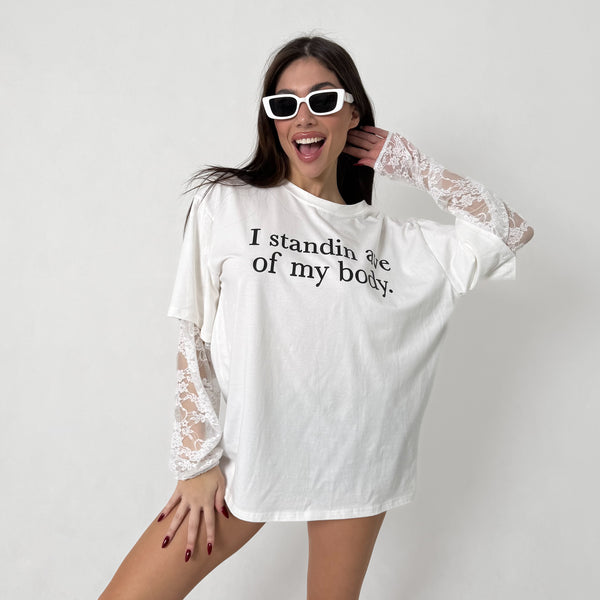 T-Shirt Manica In Pizzo