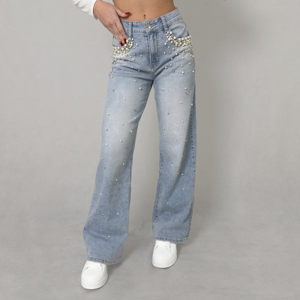 Jeans Palazzo Con Perline
