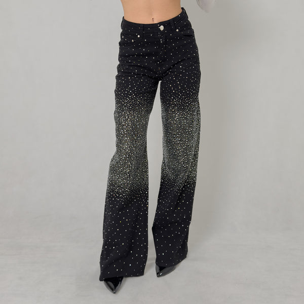 Jeans Wide Leg Strass