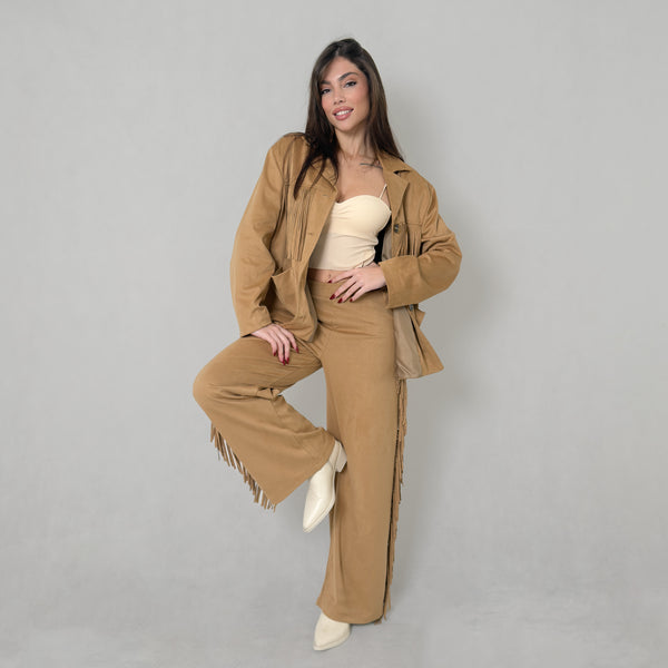 Pantalone Ecocamoscio Con Frange